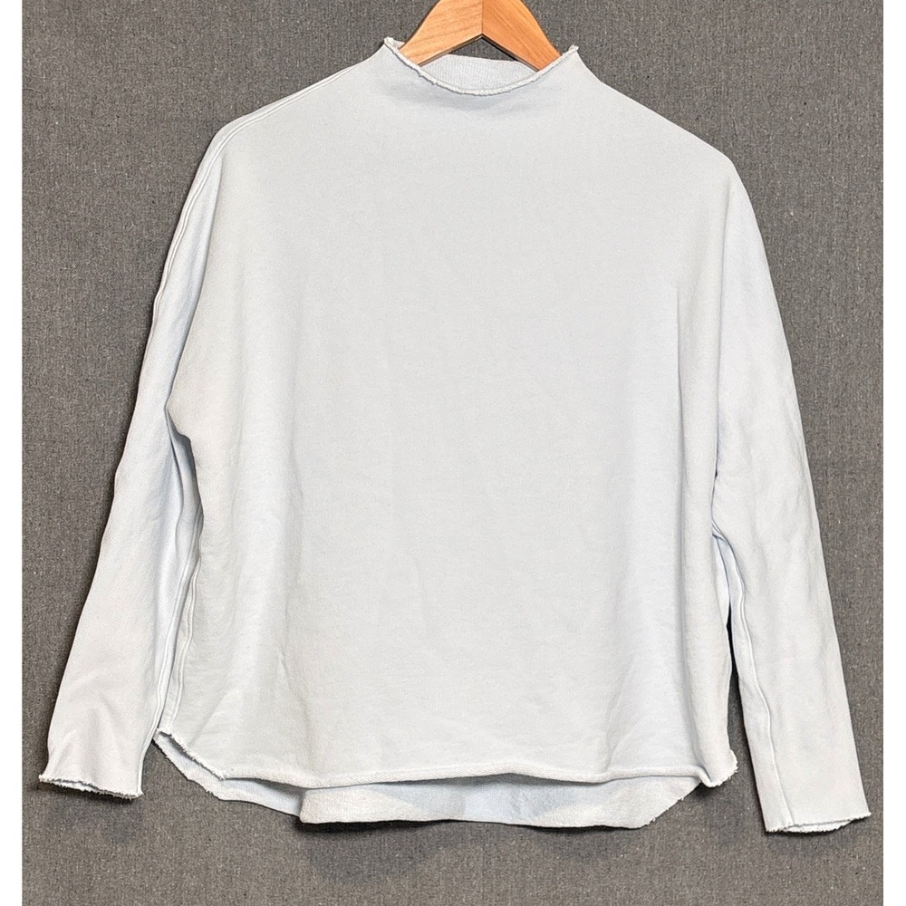 Frank & Eileen Effie Long Sleeve Light Blue Funnel Neck Capelet Cotton Top Sz XS